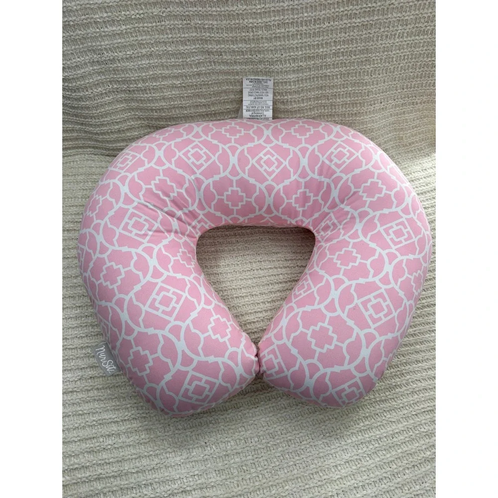 NurSit Nursing Pillow Pink White Trellis Geometric Breastfeeding Support Cushion